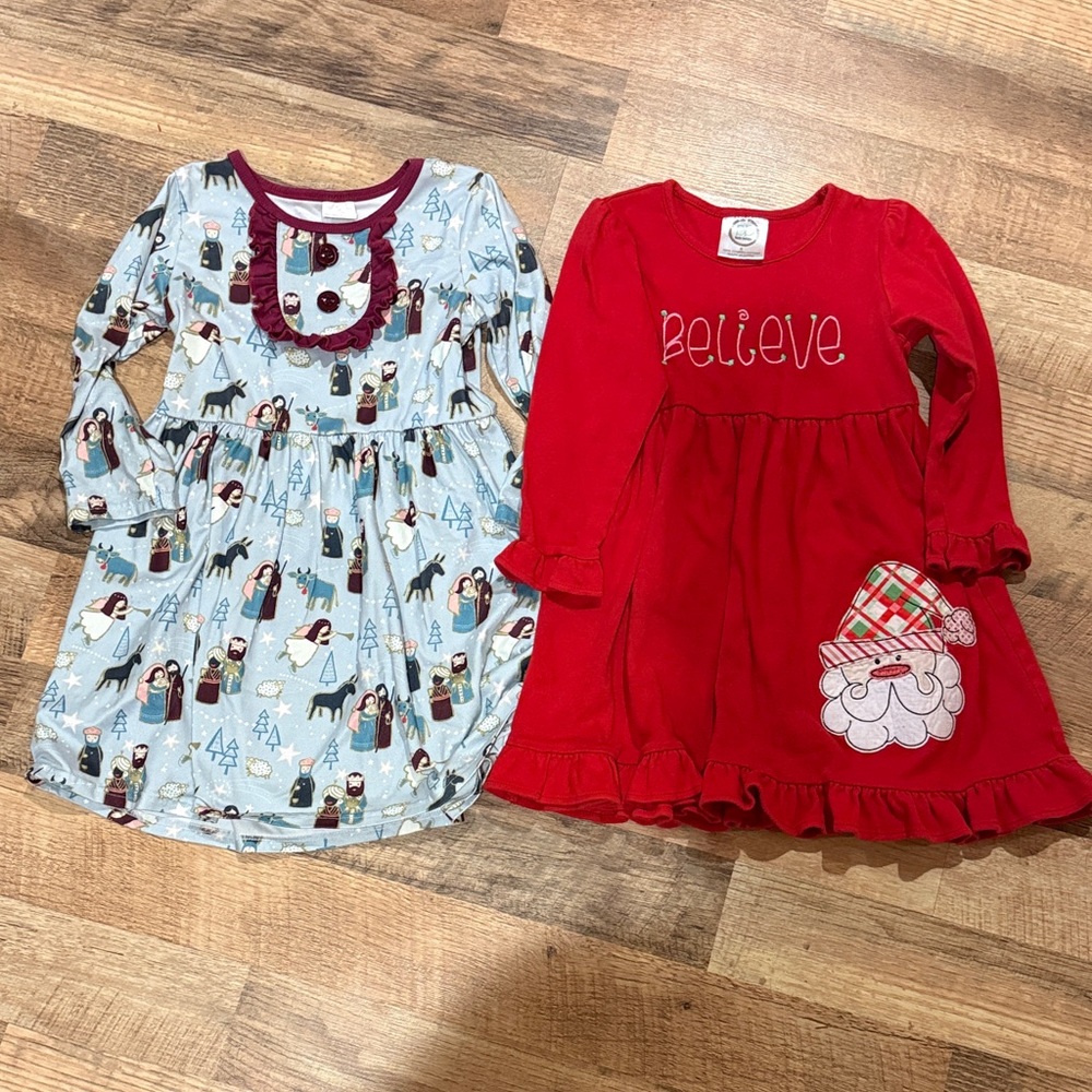 Festive Girl's Dresses Set - Red and Blue - Size 6